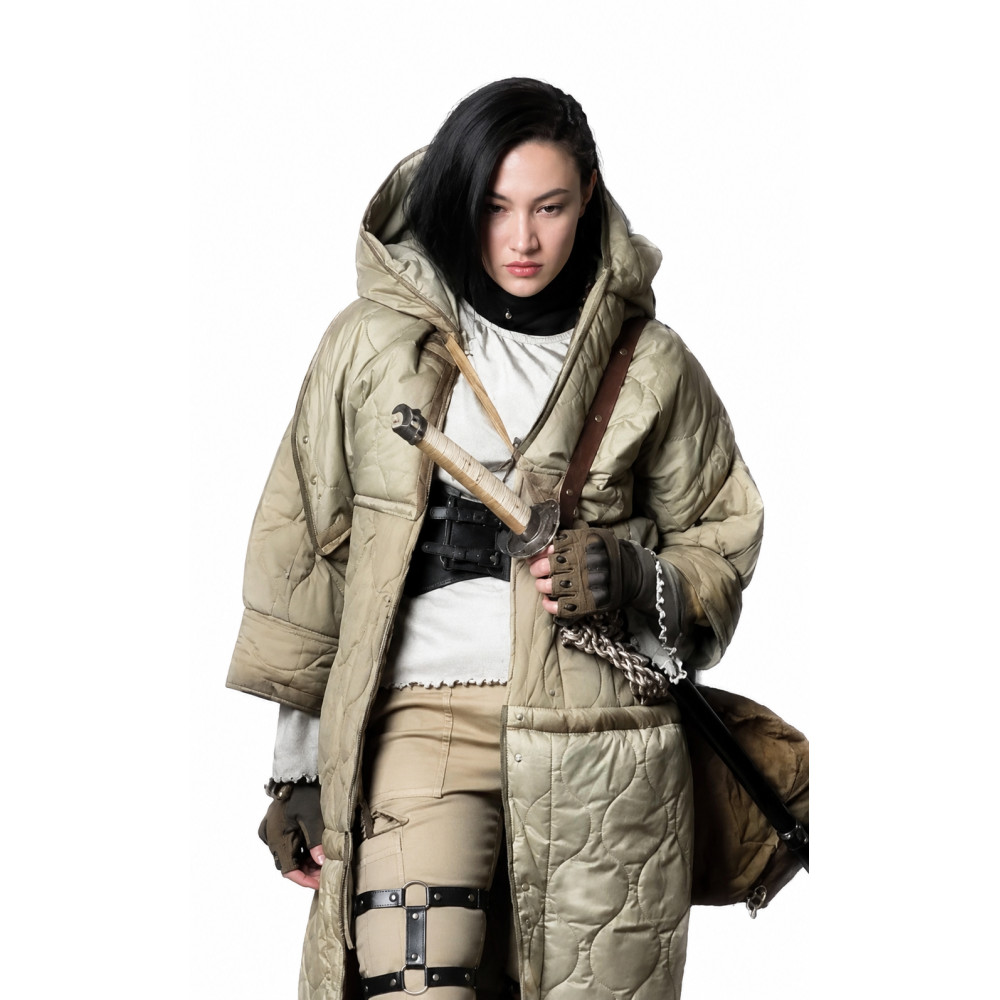 The Last Assassins Athena Park Beige Quilted Hooded Coat | America